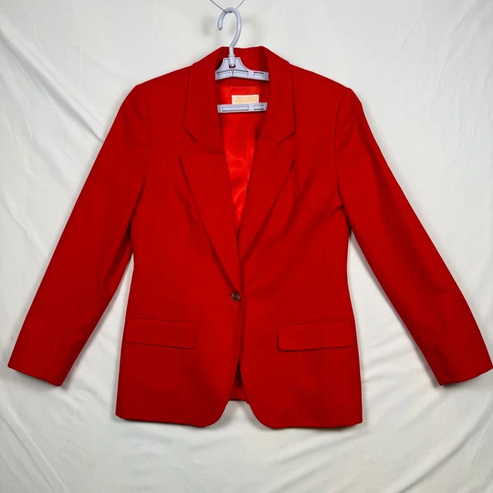 Pendleton Vintage Red 100% Virgin Wool Blazer Jacket Made in USA Single Button